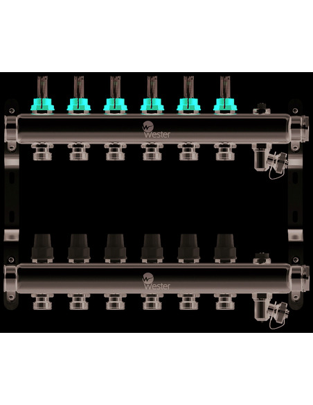 Коллектор WESTER из нержавеющей стали с расходомерами 6 вых. с воздухоотводчиком и сливом