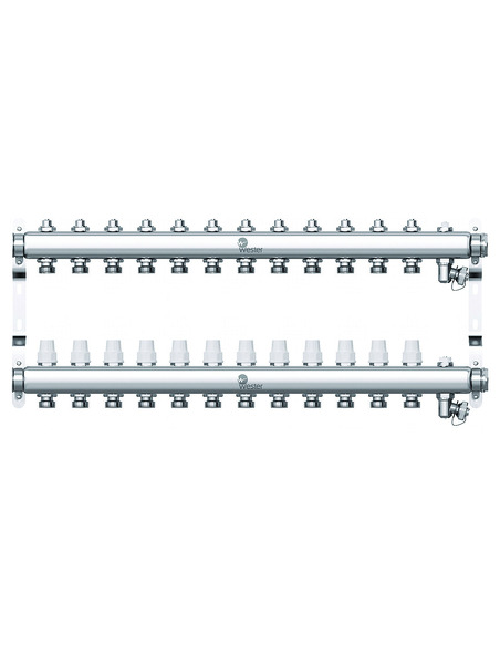 Коллектор WESTER из нержавеющей стали без расходомеров 12 вых. с воздухоотводчиком и сливом