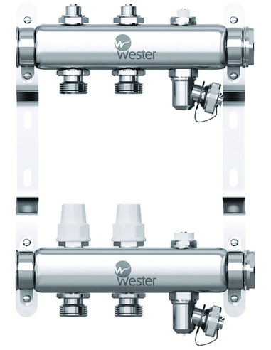 Коллектор WESTER из нержавеющей стали без расходомеров 2 вых. с воздухоотводчиком и сливом