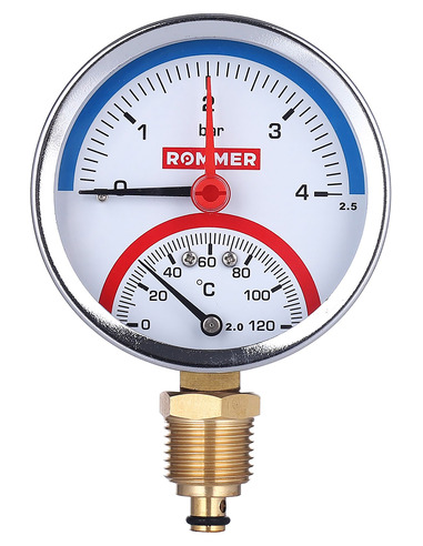 Термоманометр ROMMER 80 мм, 0-120ºС, 0-6 бар радиальный