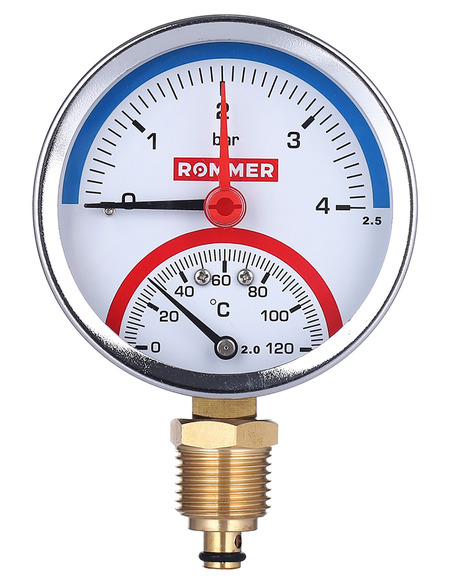 Термоманометр ROMMER 80 мм, 0-120ºС, 0-10 бар радиальный