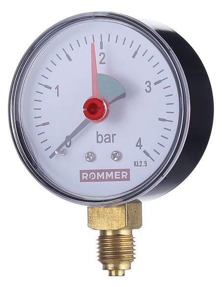 Манометр ROMMER 50 мм, 1/4", 0-4 бар, радиальный с указателем предела