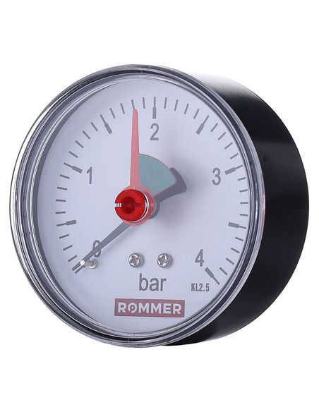 Манометр ROMMER 63 мм, 1/4", 0-4 бар, аксиальный с указателем предела