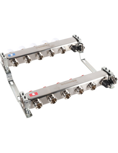 Коллектор ROMMER из нержавеющей стали без расходомеров 5 вых. с воздухоотводчиком и сливом