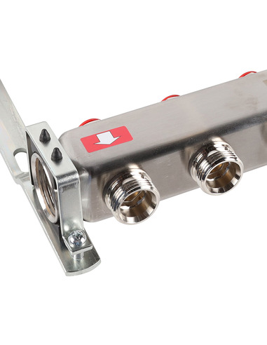 Коллектор ROMMER из нержавеющей стали без расходомеров 5 вых. с воздухоотводчиком и сливом