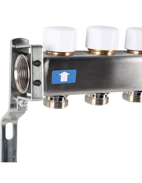 Коллектор ROMMER из нержавеющей стали без расходомеров 5 вых. с воздухоотводчиком и сливом