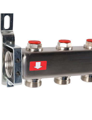 Коллектор ROMMER из нержавеющей стали без расходомеров 5 вых. с воздухоотводчиком и сливом