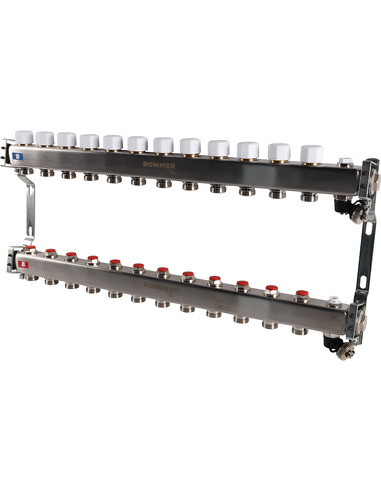 Коллектор ROMMER из нержавеющей стали без расходомеров 12 вых. с воздухоотводчиком и сливом