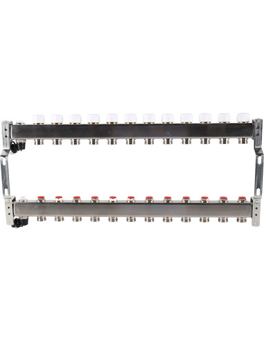 Коллектор ROMMER из нержавеющей стали без расходомеров 12 вых. с воздухоотводчиком и сливом