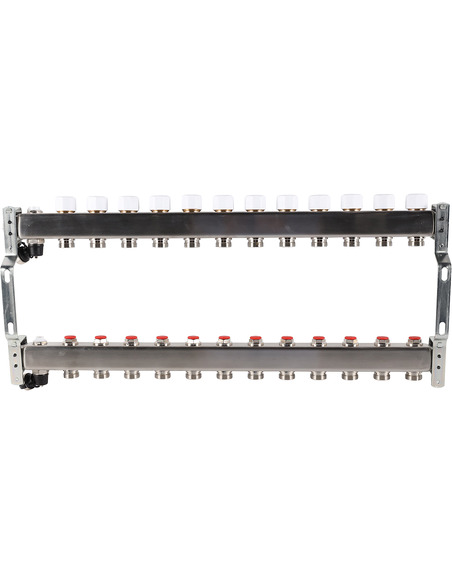 Коллектор ROMMER из нержавеющей стали без расходомеров 12 вых. с воздухоотводчиком и сливом