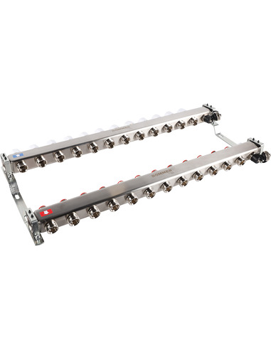 Коллектор ROMMER из нержавеющей стали без расходомеров 12 вых. с воздухоотводчиком и сливом