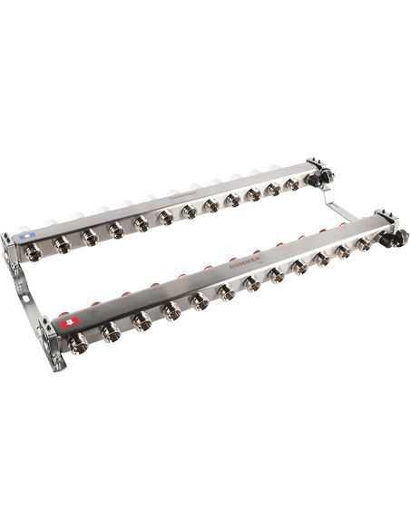 Коллектор ROMMER из нержавеющей стали без расходомеров 12 вых. с воздухоотводчиком и сливом