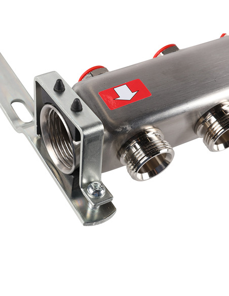 Коллектор ROMMER из нержавеющей стали без расходомеров 12 вых. с воздухоотводчиком и сливом