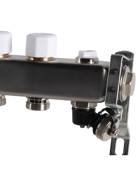 Коллектор ROMMER из нержавеющей стали без расходомеров 12 вых. с воздухоотводчиком и сливом