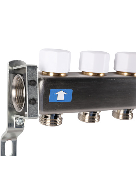 Коллектор ROMMER из нержавеющей стали без расходомеров 12 вых. с воздухоотводчиком и сливом