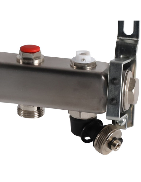 Коллектор ROMMER из нержавеющей стали без расходомеров 12 вых. с воздухоотводчиком и сливом