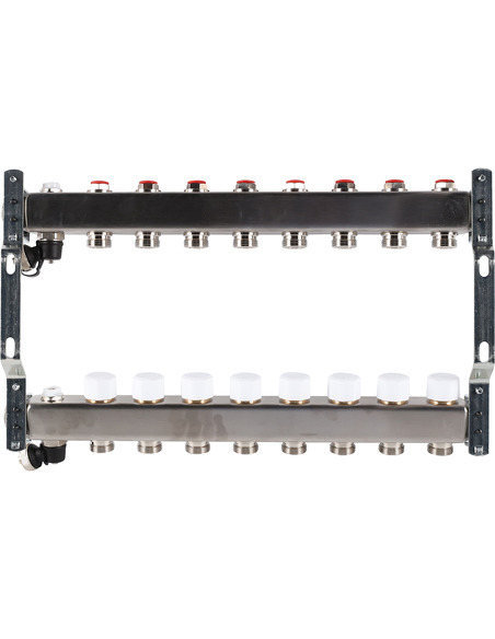 Коллектор ROMMER из нержавеющей стали без расходомеров 8 вых. с воздухоотводчиком и сливом