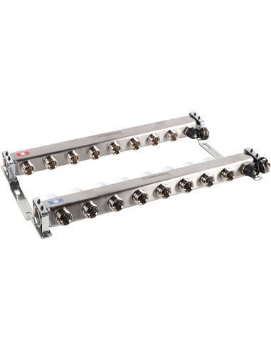 Коллектор ROMMER из нержавеющей стали без расходомеров 8 вых. с воздухоотводчиком и сливом