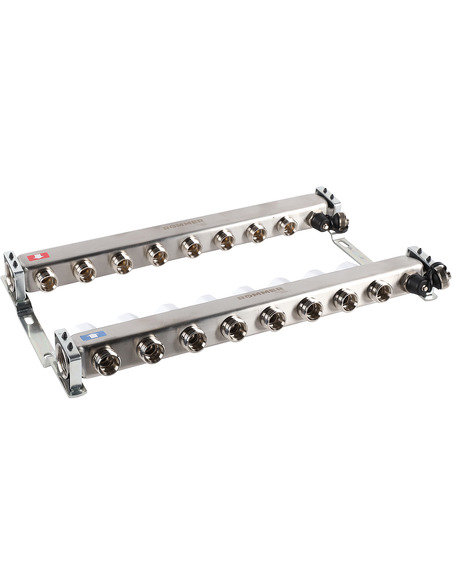 Коллектор ROMMER из нержавеющей стали без расходомеров 8 вых. с воздухоотводчиком и сливом