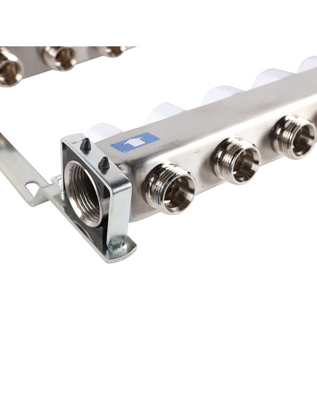 Коллектор ROMMER из нержавеющей стали без расходомеров 8 вых. с воздухоотводчиком и сливом