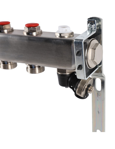 Коллектор ROMMER из нержавеющей стали без расходомеров 8 вых. с воздухоотводчиком и сливом