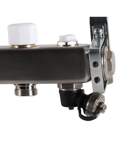 Коллектор ROMMER из нержавеющей стали без расходомеров 8 вых. с воздухоотводчиком и сливом