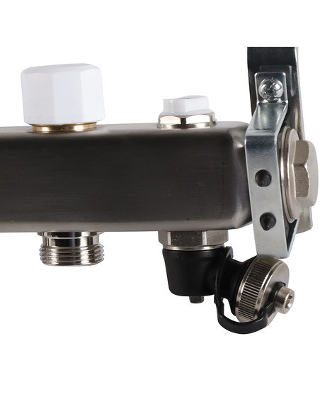 Коллектор ROMMER из нержавеющей стали без расходомеров 8 вых. с воздухоотводчиком и сливом