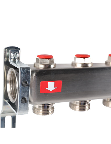 Коллектор ROMMER из нержавеющей стали без расходомеров 8 вых. с воздухоотводчиком и сливом