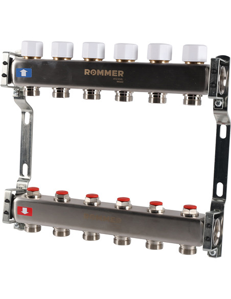 Коллектор ROMMER из нержавеющей стали без расходомеров 6 вых.
