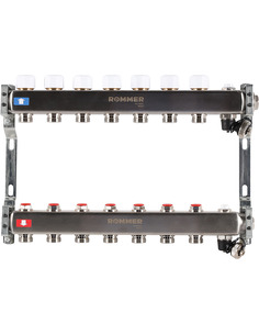 Коллектор ROMMER из нержавеющей стали без расходомеров 7 вых. с воздухоотводчиком и сливом