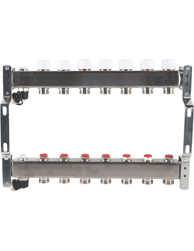 Коллектор ROMMER из нержавеющей стали без расходомеров 7 вых. с воздухоотводчиком и сливом
