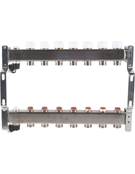 Коллектор ROMMER из нержавеющей стали без расходомеров 7 вых. с воздухоотводчиком и сливом