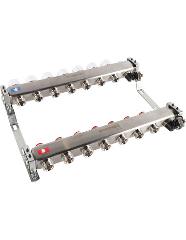 Коллектор ROMMER из нержавеющей стали без расходомеров 7 вых. с воздухоотводчиком и сливом