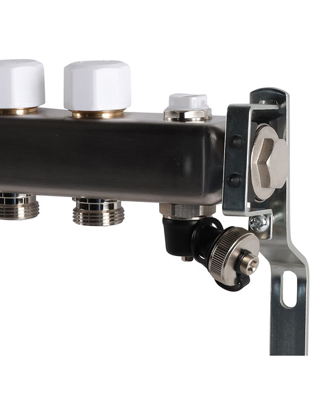 Коллектор ROMMER из нержавеющей стали без расходомеров 7 вых. с воздухоотводчиком и сливом