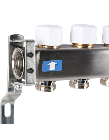 Коллектор ROMMER из нержавеющей стали без расходомеров 7 вых. с воздухоотводчиком и сливом