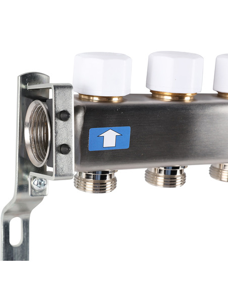 Коллектор ROMMER из нержавеющей стали без расходомеров 7 вых. с воздухоотводчиком и сливом