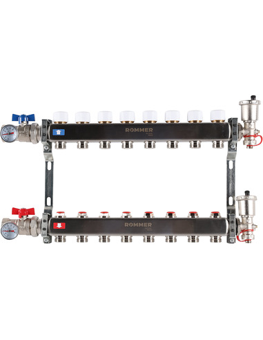 Коллектор ROMMER из нержавеющей стали в сборе без расходомеров 8 вых.