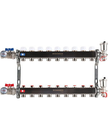 Коллектор ROMMER из нержавеющей стали в сборе без расходомеров 9 вых.