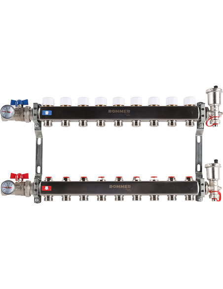 Коллектор ROMMER из нержавеющей стали в сборе без расходомеров 9 вых.