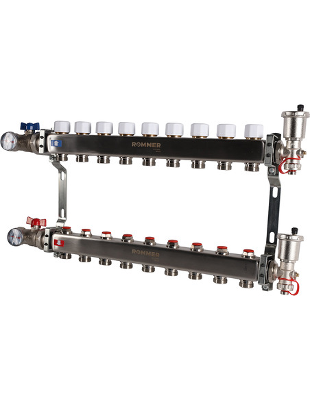 Коллектор ROMMER из нержавеющей стали в сборе без расходомеров 9 вых.