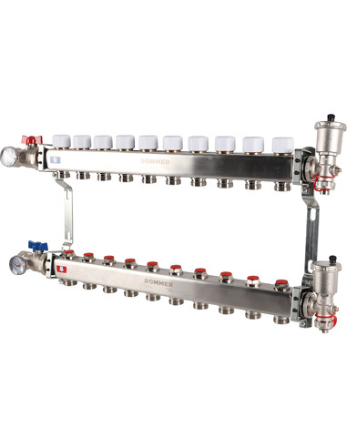 Коллектор ROMMER из нержавеющей стали в сборе без расходомеров 10 вых.