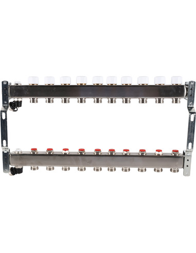 Коллектор ROMMER из нержавеющей стали без расходомеров 10 вых. с воздухоотводчиком и сливом