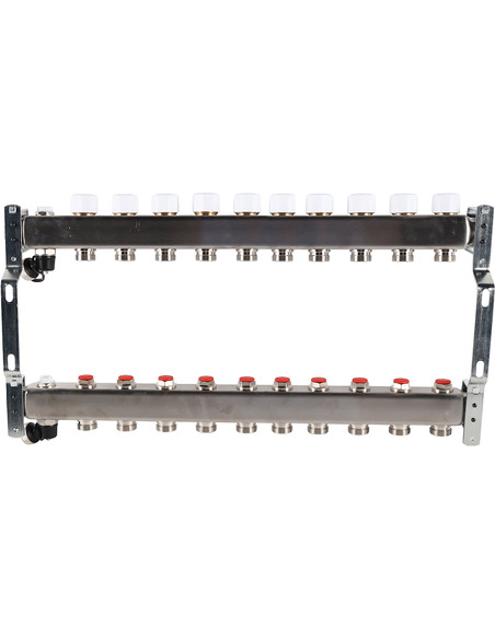 Коллектор ROMMER из нержавеющей стали без расходомеров 10 вых. с воздухоотводчиком и сливом
