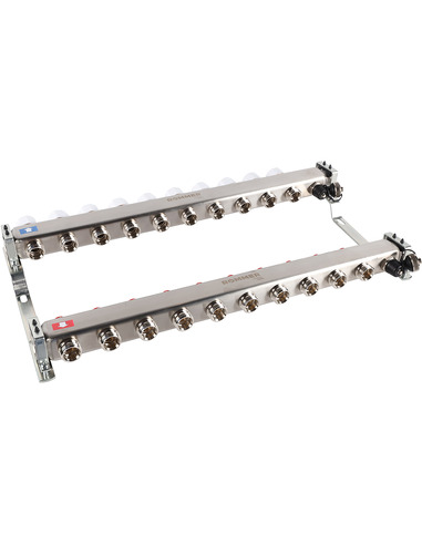 Коллектор ROMMER из нержавеющей стали без расходомеров 10 вых. с воздухоотводчиком и сливом
