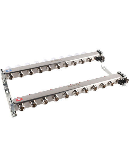 Коллектор ROMMER из нержавеющей стали без расходомеров 10 вых. с воздухоотводчиком и сливом