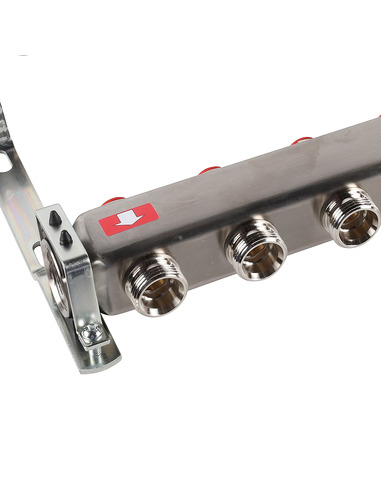 Коллектор ROMMER из нержавеющей стали без расходомеров 10 вых. с воздухоотводчиком и сливом