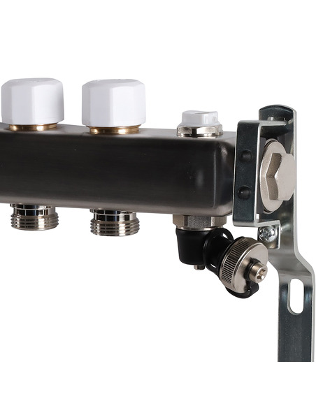 Коллектор ROMMER из нержавеющей стали без расходомеров 10 вых. с воздухоотводчиком и сливом