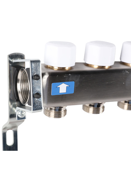 Коллектор ROMMER из нержавеющей стали без расходомеров 10 вых. с воздухоотводчиком и сливом