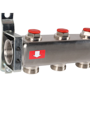 Коллектор ROMMER из нержавеющей стали без расходомеров 10 вых. с воздухоотводчиком и сливом