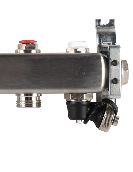 Коллектор ROMMER из нержавеющей стали без расходомеров 10 вых. с воздухоотводчиком и сливом